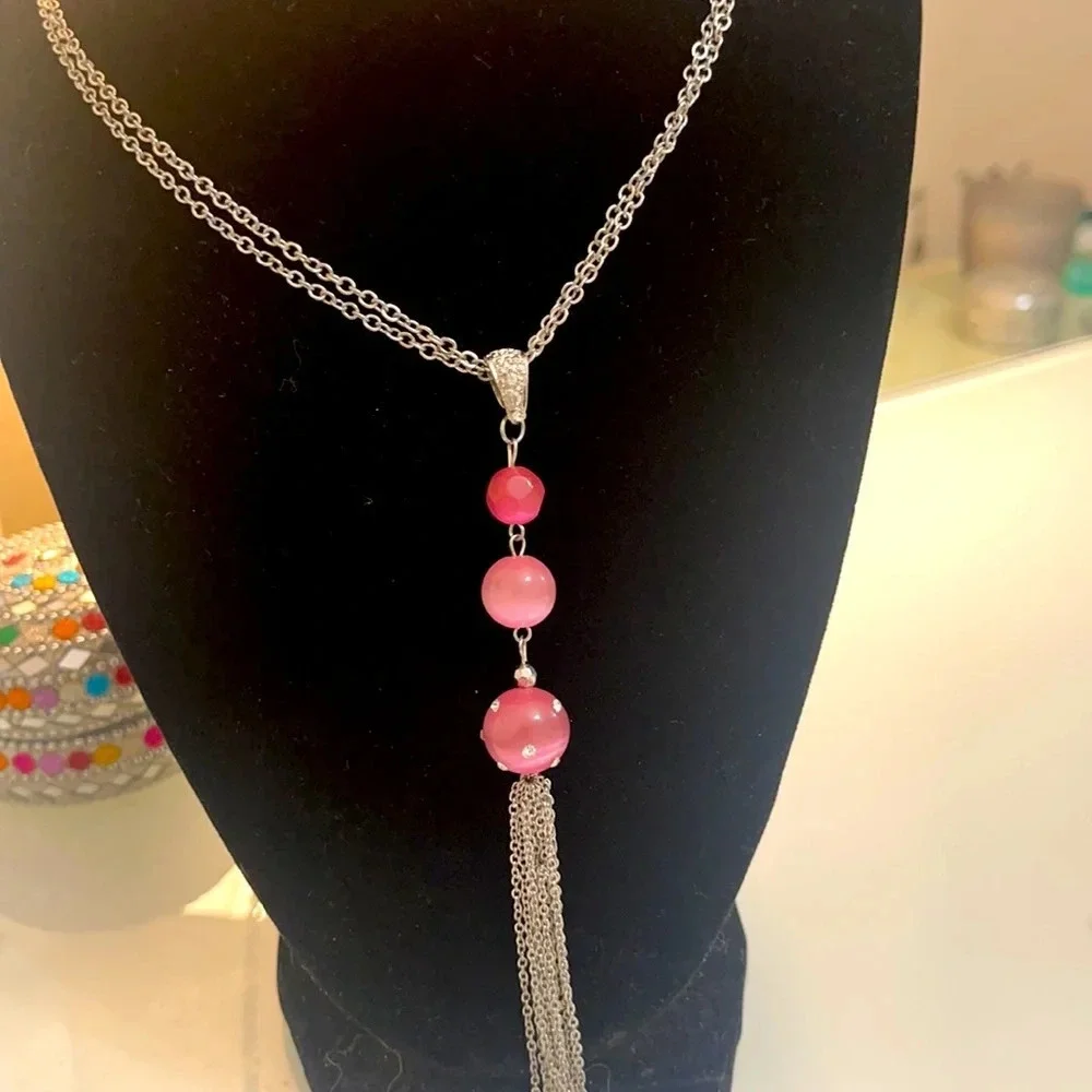 3x$25 ❤️ New York & Co Long Double Chain Necklace Pink ❤️